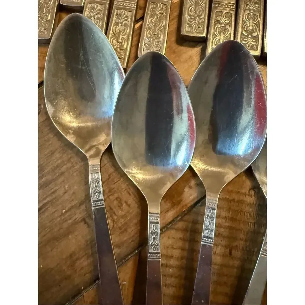 Vintage Custom Craft Stainless Steel Flatware 52PCs Fleur De Lis Mid Century MCM